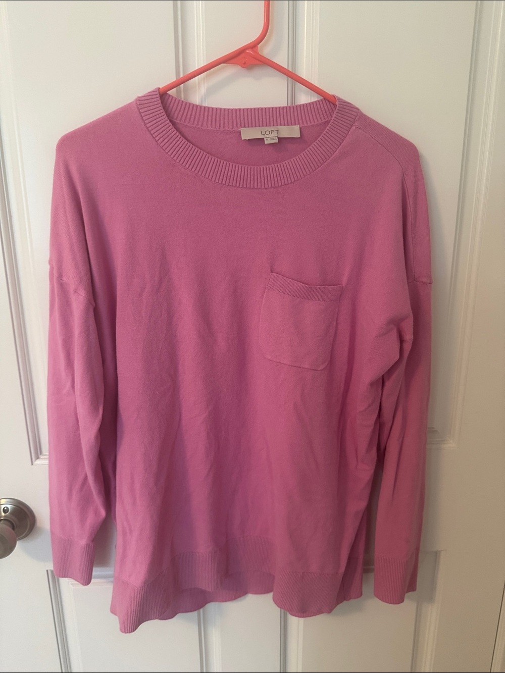 LOFT Bubblegum Pink Crewneck Sweater with Chest Pocket